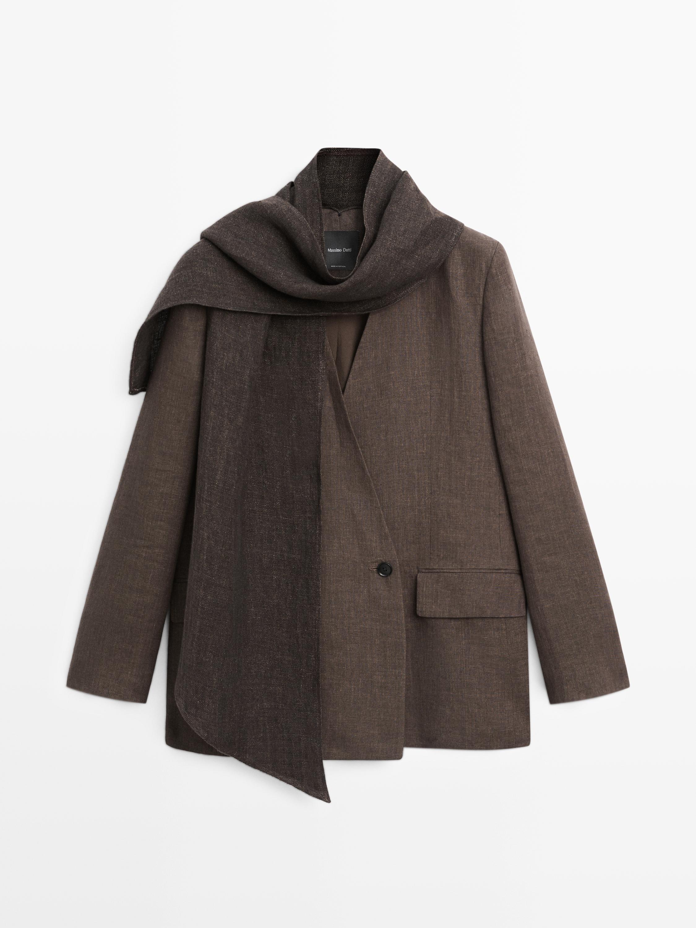100% linen melange scarf blazer